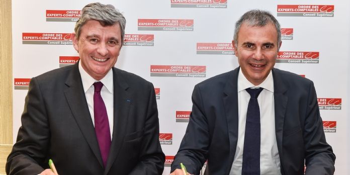 Philippe Arraou (à gauche) et Pierre Pelouzet (à droite) ont signé le 22 juin 2016 une convention de partenariat entre le CSOEC et la Médiation des entreprises.