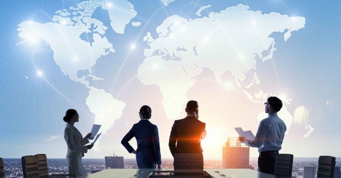 Global business concept of connections and information transfer in the world 3d